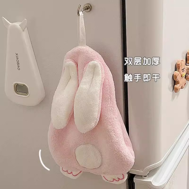 兔子擦手巾可挂式卡通小毛巾厨房卫生间吸水珊瑚绒吸水速干擦手帕