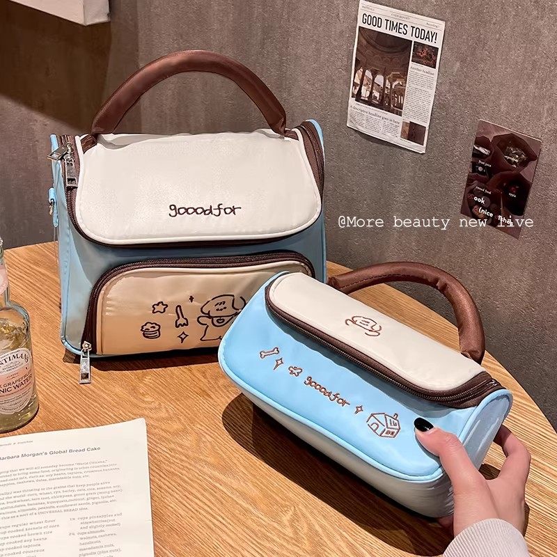 ins简约大容量手提收纳包学生高颜值文具笔袋PU便携洗漱包收纳袋,收纳整理,化妆包,淘宝优惠券,粉丝福利购,淘宝优惠卷