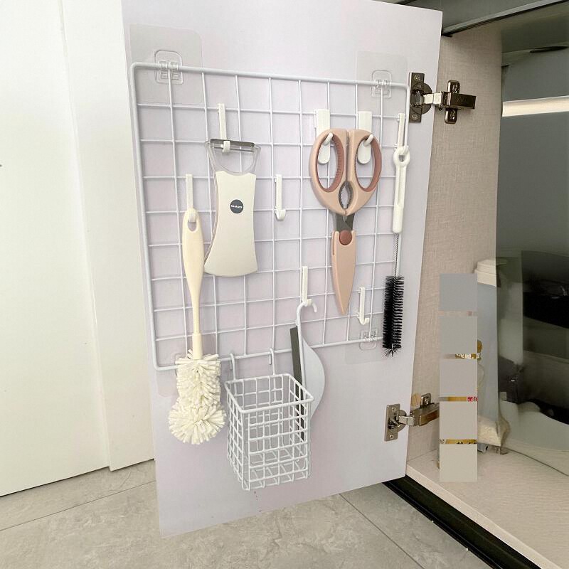 厨房柜门挂钩橱柜置物架挂杆免打孔收纳神器侧收纳盒保鲜膜收纳架