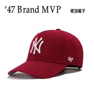 47Brand MVP酒红色棒球帽女美式硬顶MLB洋基NY棒球帽男大头围LA帽