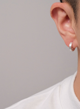 FourPin拉丝耳圈几何设计感简约气质冷淡风养耳洞S999银耳环男女