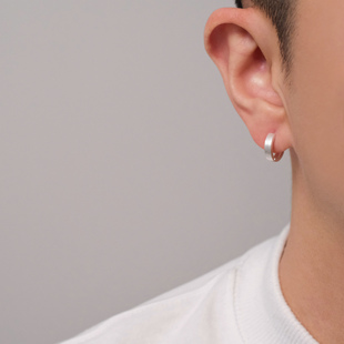 FourPin拉丝耳圈几何设计感简约气质冷淡风养耳洞S999银耳环男女