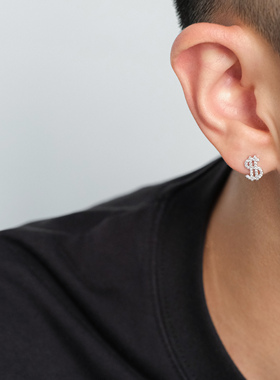 FourPin美元符号耳钉欧美说唱嘻哈街头潮流个性气质925银耳饰男女