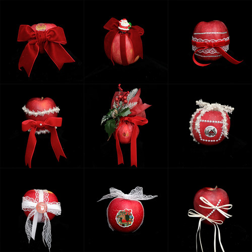 2025圣诞节新品平安夜苹果diy材料创意水果礼盒打包丝带配饰装饰