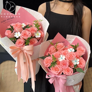 卓兰2025七夕情人节新款英文圆舞曲定型片花束包装纸包花神器花店