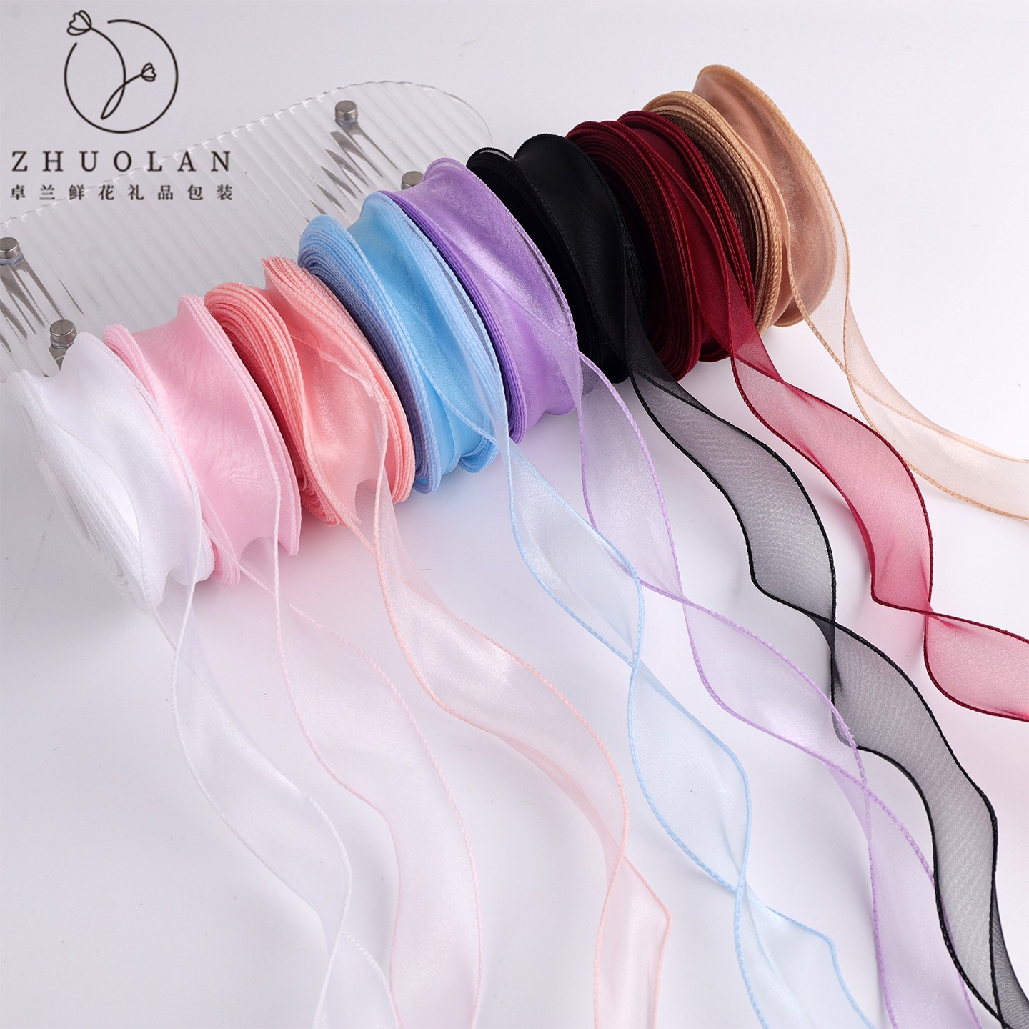 40Y素色褶皱鱼尾纱丝带花艺手工DIY缎带礼物礼品装饰花束包装材料