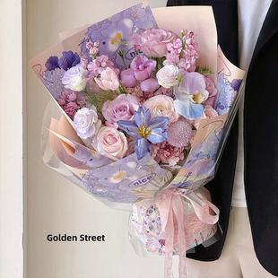 野兽派花束包装纸7.5丝加厚防水珠光膜油画风包花纸花卉氛围纸