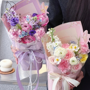 卓兰女神节花束包装纸花信一体式定型片简约便捷花店手工包花神器