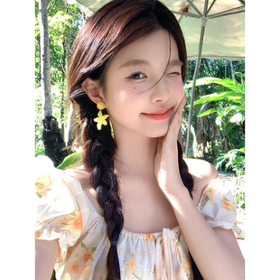 夏日森系椰树耳环度假风海边百搭黄色吊坠耳环女生2026新款 耳饰