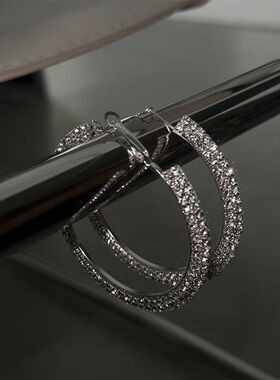 Younger Lady欧美ins风双排满钻大圈耳圈气质时尚百搭辣妹耳环潮