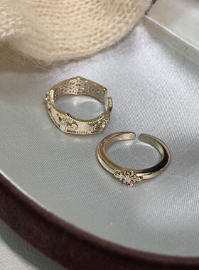 古堡鸢尾 咖金鸢尾花戒指中古简约轻奢高级感指戒