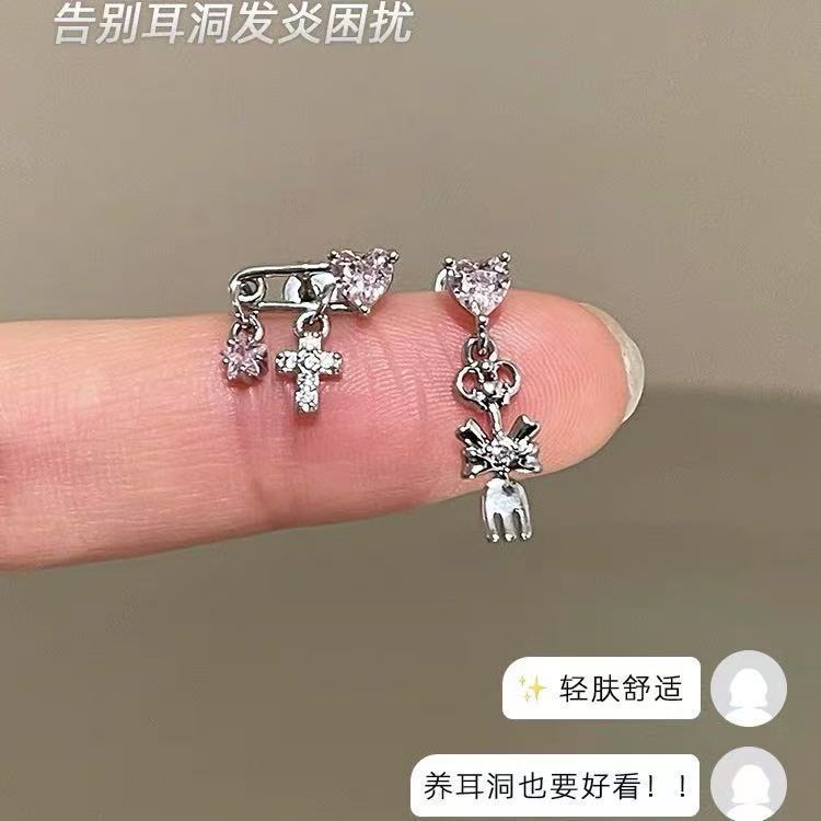 别针绝美十字架合金耳钉