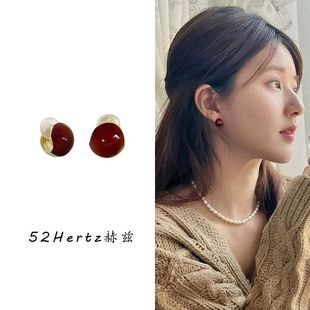 许我耀眼赵露思同款 红色蚊香盘耳夹复古气质小众高级感无耳洞耳环