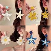 度假编织海星太阳花朵耳环高级耳饰夸张海边个性 2025新款 耳钉拍照