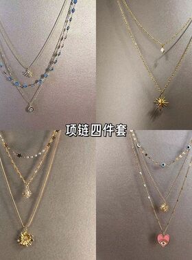 中古恶魔之眼太阳罗盘项链复古欧美个性时尚独特小众多层气质锁骨