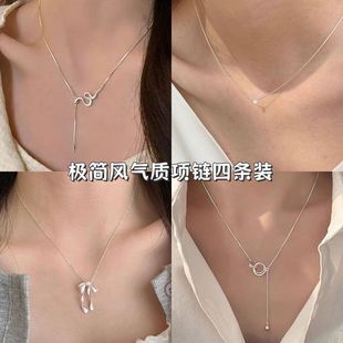 新款小灵蛇项链简约气质项链女蝴蝶结吊坠银色韩系颈链精致百搭