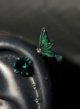 精致独特设计蝴蝶耳钉绿色恶魔耳饰女款高级感显气质甜酷风百搭
