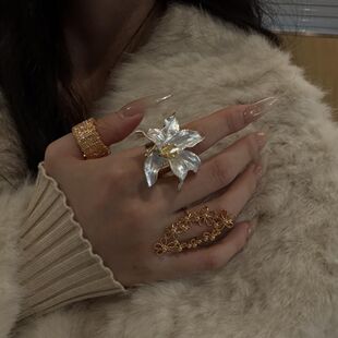 复古vintage撞色郁金香戒指女夸张大气小众设计重工时尚指环配饰