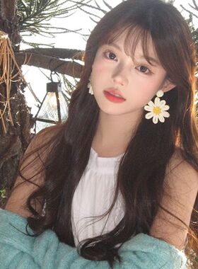 岛屿花园~撞色太阳花编织花朵耳环2026新款耳钉旅游度假耳夹耳饰