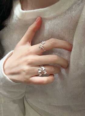 冷淡风银色蝴蝶戒指女小众设计气质食指戒2026新款爆款轻奢高级感