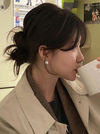 韩代ins博主fever同款复古大颗施华洛珍珠耳环女耳钉