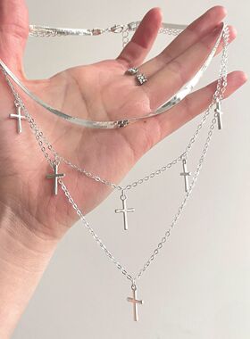 Vintage古着 Plain circle cross项链小众设计十字架叠戴锁骨高级