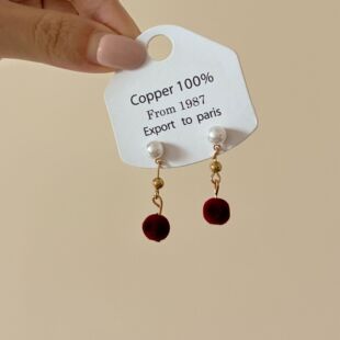 灯笼复古本命年红色女款高级2025珍珠绒球耳环新年耳钉耳饰