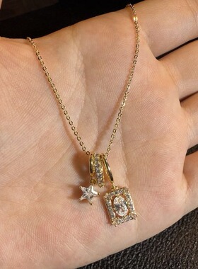 vintage 小众简约女生夏天装饰方糖星星项链 日常百搭女款锁骨链