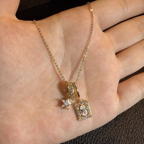 vintage 小众简约女生夏天装饰方糖星星项链 日常百搭女款锁骨链