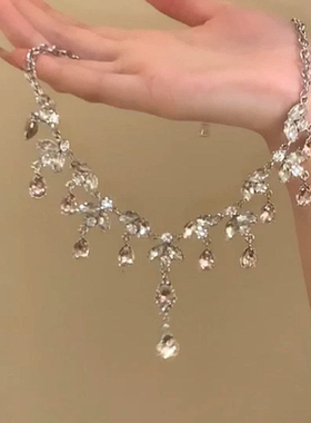 【寻光】法式锆石超闪粉色水滴项链春款时尚小众轻奢搭礼服锁骨链