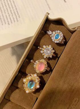 「凝幻彩晶」轻梦幻法式晕染彩锆开口戒指女闪耀轻奢小众指环配饰