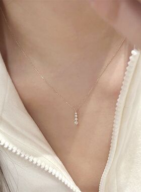 zoozmini清冷感爆闪一字排钻锆石项链韩系简约百搭银色极细锁骨链