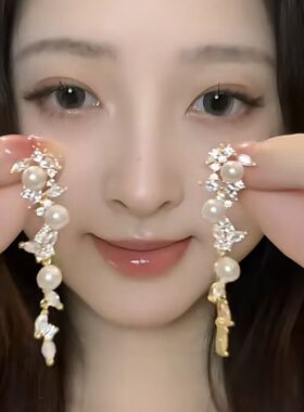 法式精致蝴蝶珍珠款蚊香盘耳夹高级感独特设计流苏无耳洞耳环耳饰