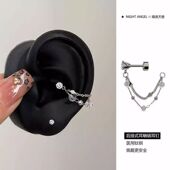 双层水晶耳蜗链钛钢耳骨钉两戴耳环后挂式 耳饰 前后绕耳钉小众个性