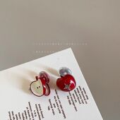 安可拉红不对称苹果星芒蚊香盘耳夹女甜酷可爱气质百搭无耳洞耳环