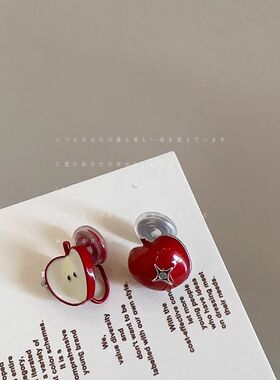 安可拉红不对称苹果星芒蚊香盘耳夹女甜酷可爱气质百搭无耳洞耳环