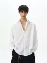A Puee American High Street Cleanfit Basic White Long-Sleeved Shirt for Men and Women, High-End Drapey Versatile Shirt