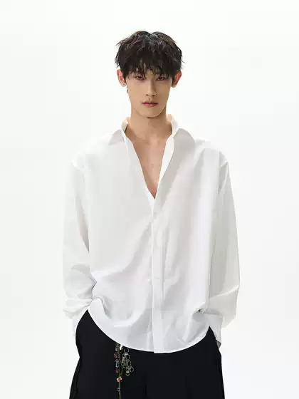 A Puee American High Street Cleanfit Basic White Long-Sleeved Shirt for Men and Women, High-End Drapey Versatile Shirt
