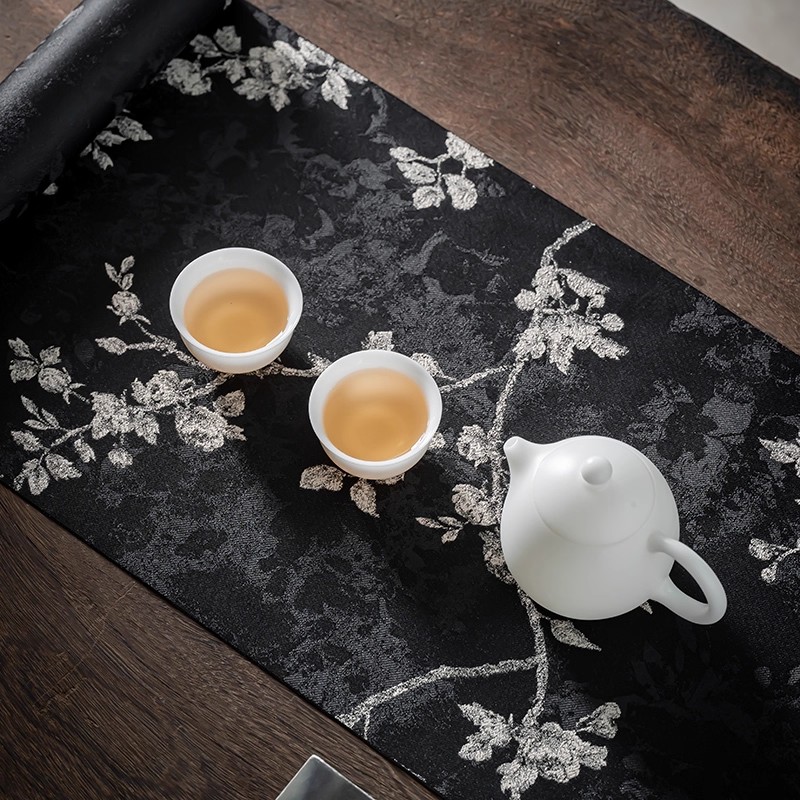 黑色长茶席禅意轻奢高端侘寂风干泡台桌布垫布新中式美学茶旗垫子
