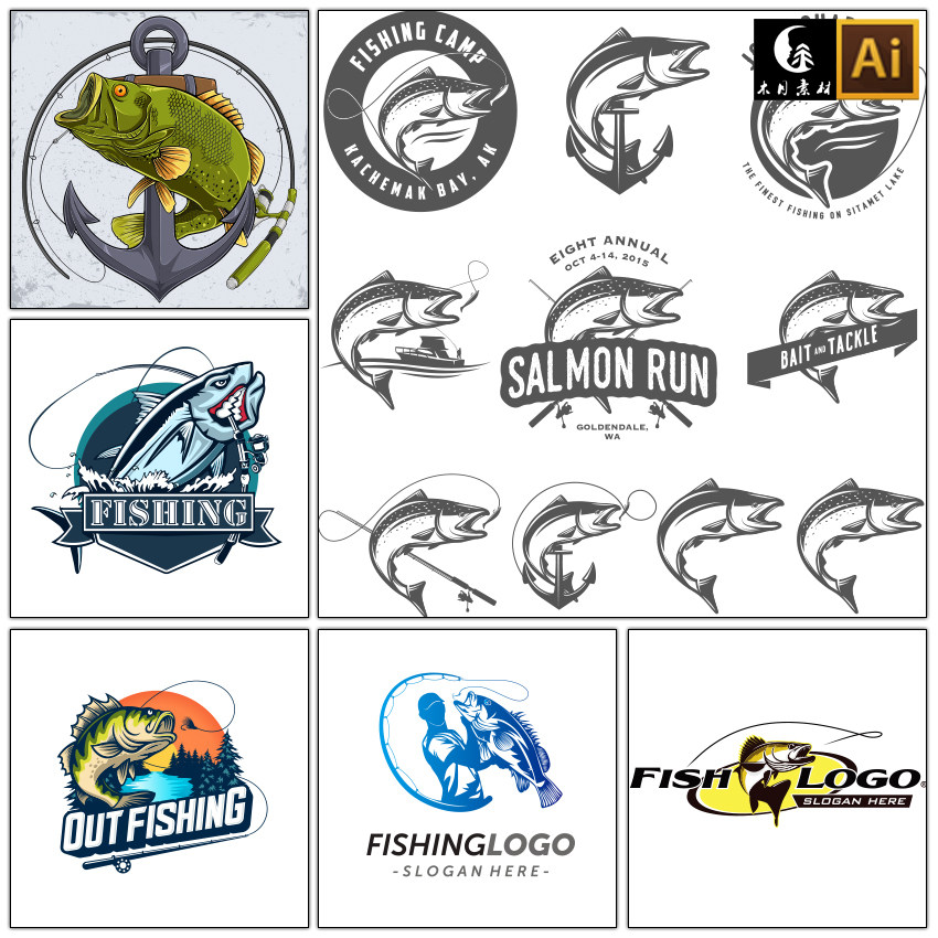 路亚海钓台钓鱼俱乐部徽章logo矢量图片设计素材