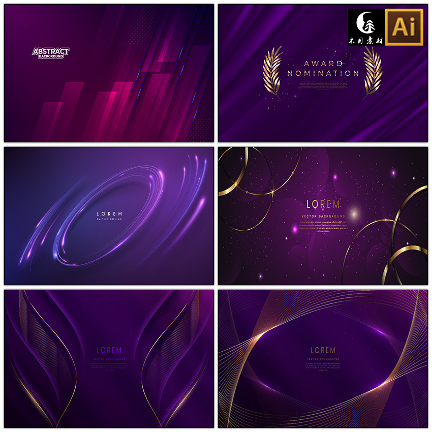 紫罗兰色奢华背景紫色渐变金色线条背景矢量图片设计素材