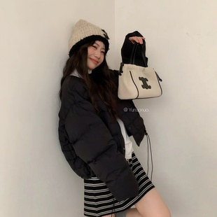 韩系百搭简约通勤圆领羽绒服女早春小版宽松时尚减龄短款轻薄外套