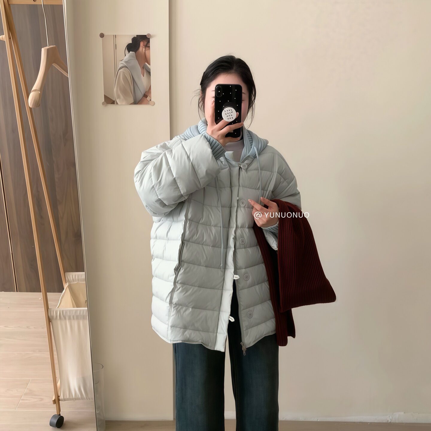 设计感针织拼接羽绒服女冬韩版气质百搭保暖排骨感显瘦中长款外套