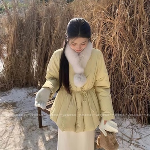 气质名媛风淑女收腰显瘦羽绒服女中长款百搭韩系轻熟带围脖外套冬