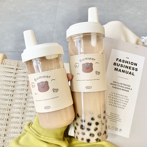 臻隆青年人玻璃卡通小清新吸管杯