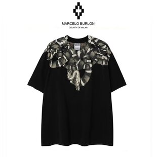 正品Marcelo Burlon 马塞洛布隆mb蛇翅膀短袖T恤印花图案潮男女款