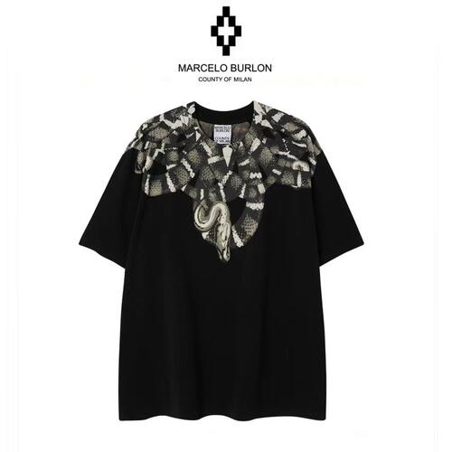 正品Marcelo Burlon 马塞洛布隆mb蛇翅膀短袖T恤印花图案潮男女款