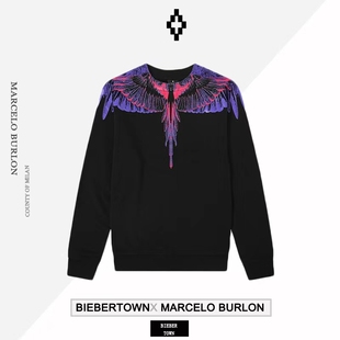 正品Marcelo Burlon马塞洛布隆MB粉紫翅膀圆领卫衣男女同款欧美潮