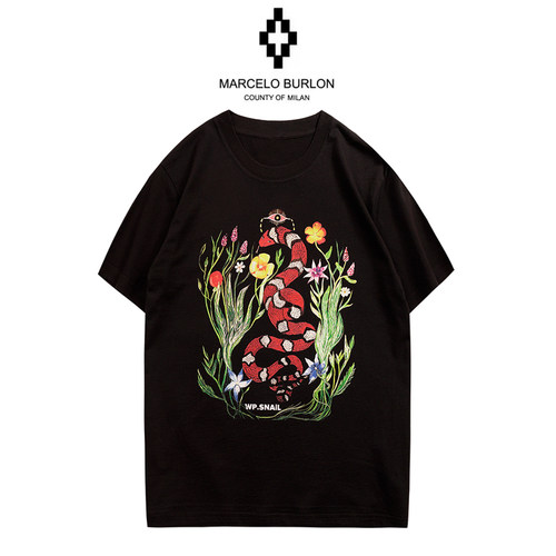 正品Marcelo Burlon 马塞洛布隆mb毒翅膀印花短袖T恤男女同款潮牌