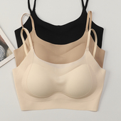 无痕美背吊带背心小胸加厚聚拢一体式 固定杯乳胶文胸罩舒适内衣女